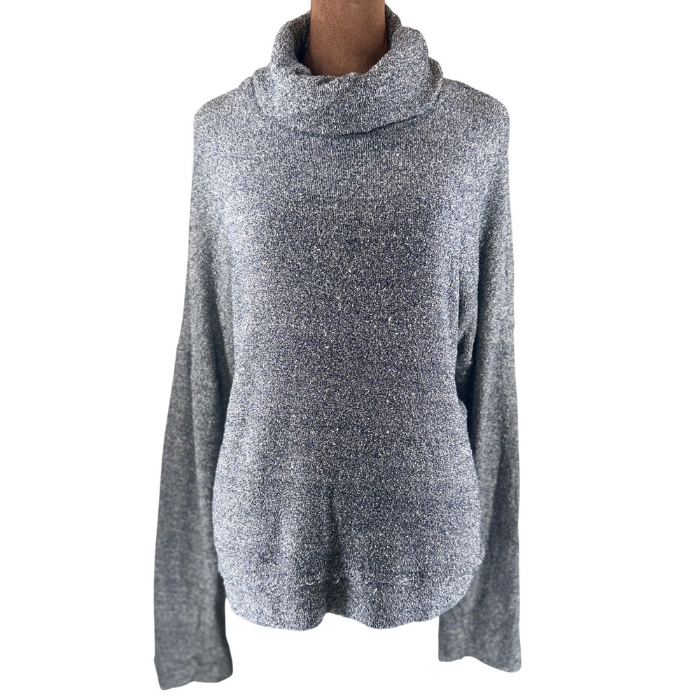 Madewell Cowl Neck Sweater Women XL Gray Blue Cotton Silk‎ Blend EUC Textured